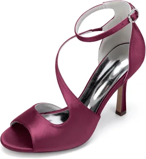 Wedding Bridal Shoes Women Sexy High Heels Bride Stiletto Satin Evening Party Pumps Sandals 9.5Cm