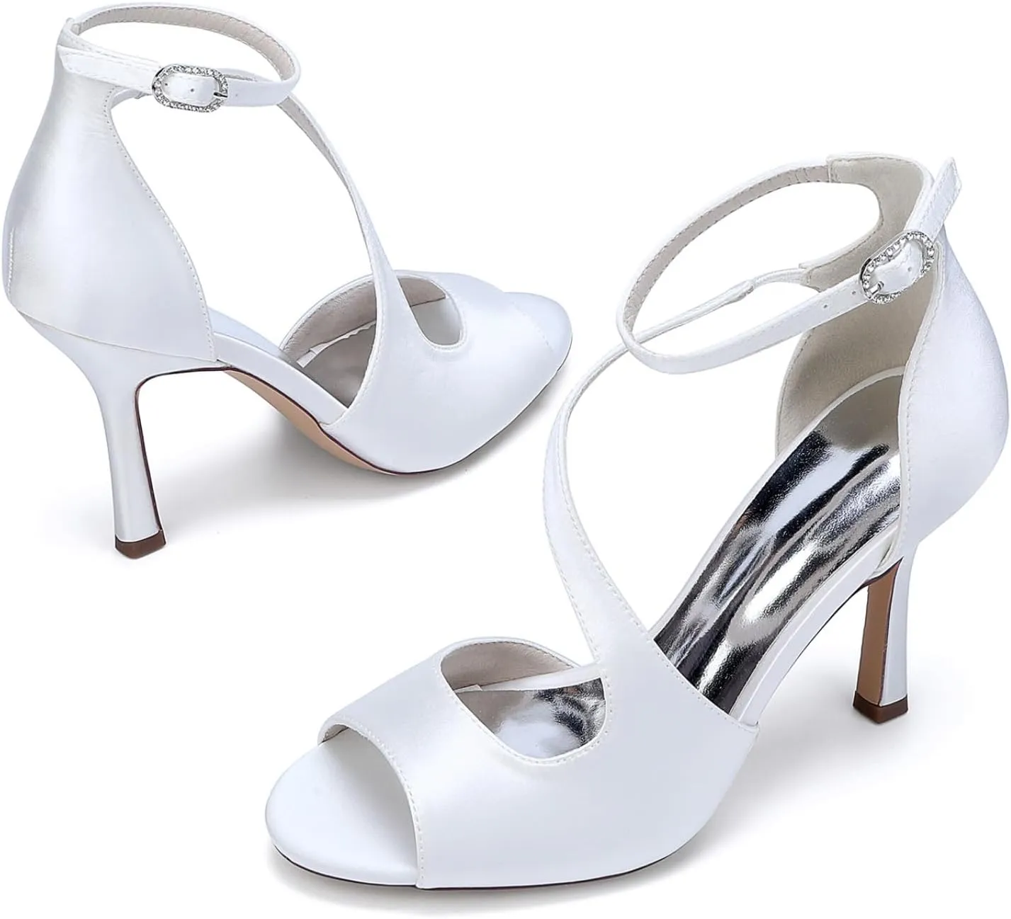 Wedding Bridal Shoes Women Sexy High Heels Bride Stiletto Satin Evening Party Pumps Sandals 9.5Cm