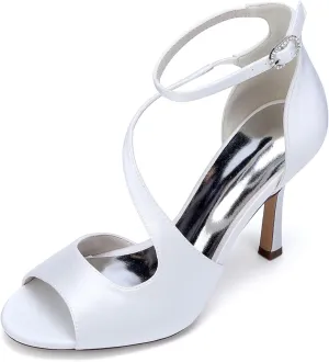 Wedding Bridal Shoes Women Sexy High Heels Bride Stiletto Satin Evening Party Pumps Sandals 9.5Cm