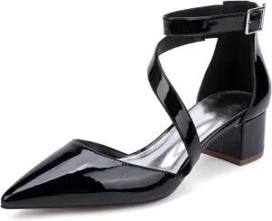 Wedding Bridal Shoes Women's Bridal Low Chunky Block Heels Pointed Toe Ankle Strap Party Wedding Dress Shoes 4.5Cm
