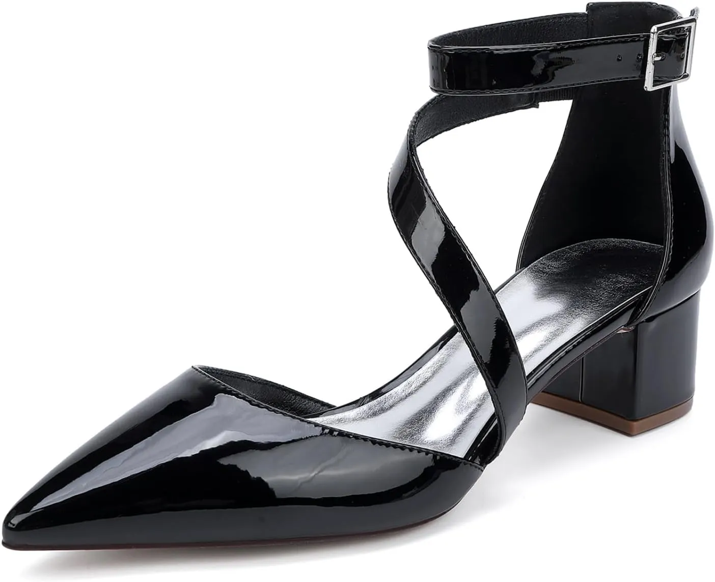 Wedding Bridal Shoes Women's Bridal Low Chunky Block Heels Pointed Toe Ankle Strap Party Wedding Dress Shoes 4.5Cm