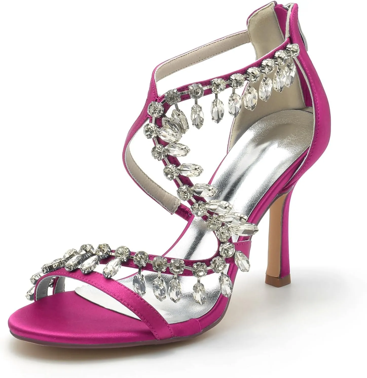 Wedding Bridal Shoes Womens Heeled Sandals Ankle Strap Buckle Open Toe Crystal Tassels High Stiletto Heel Pump Dress Party Shoes9.5Cm