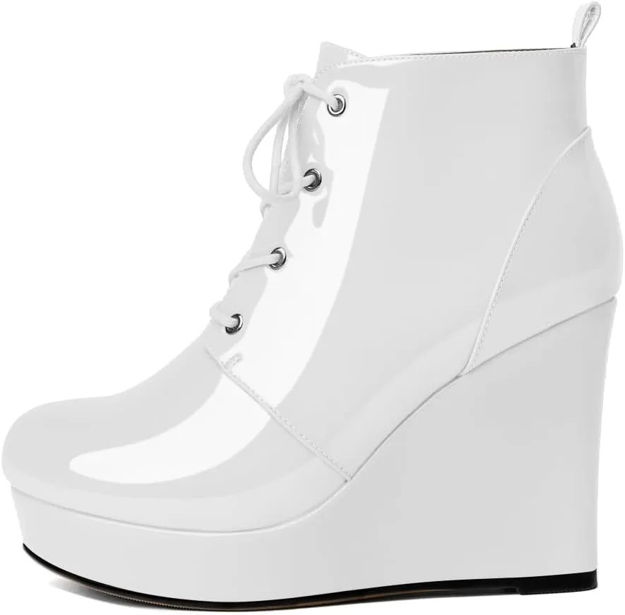 Wedge Ankle Boots Women's Platform Short Bootie Round Toe Lace up Wedge Heels Boots 4 Inch Warm Dress Boots for Party Evening Shoes