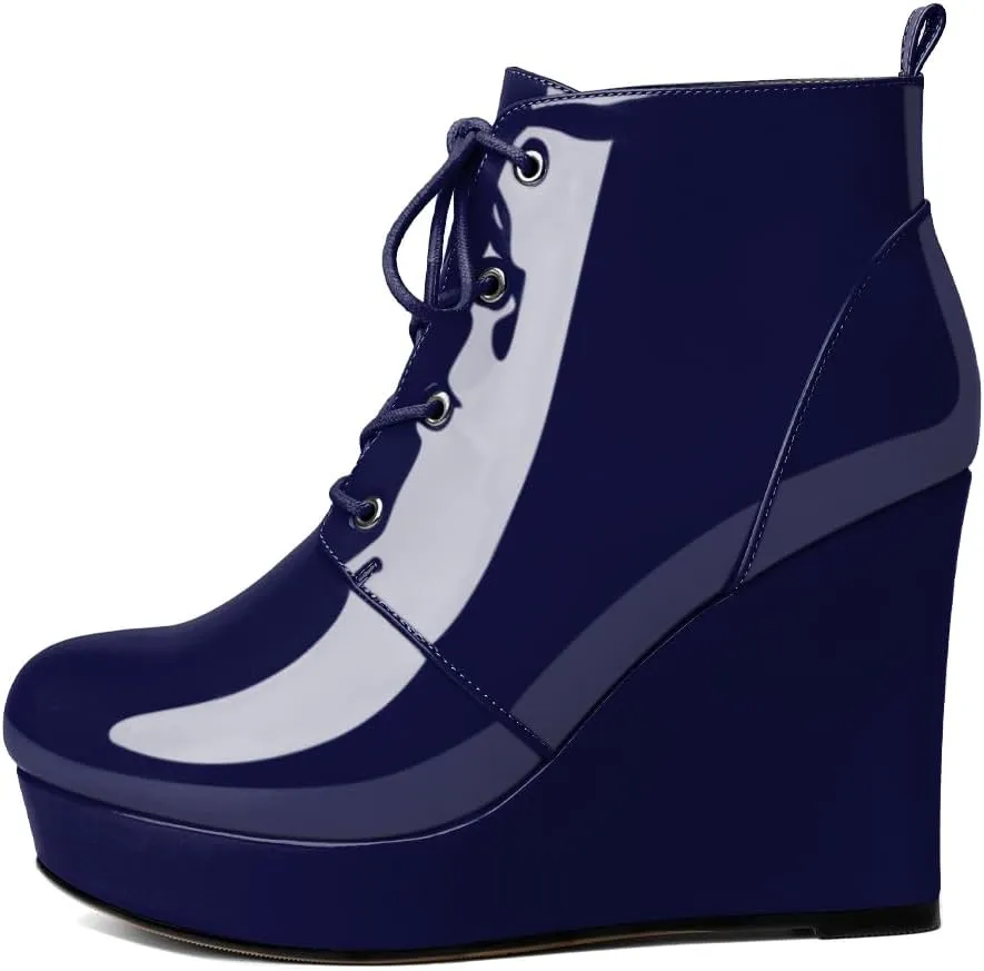 Wedge Ankle Boots Women's Platform Short Bootie Round Toe Lace up Wedge Heels Boots 4 Inch Warm Dress Boots for Party Evening Shoes