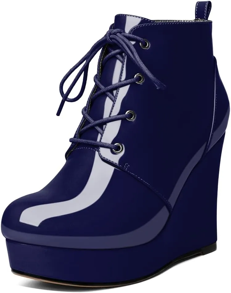 Wedge Ankle Boots Women's Platform Short Bootie Round Toe Lace up Wedge Heels Boots 4 Inch Warm Dress Boots for Party Evening Shoes