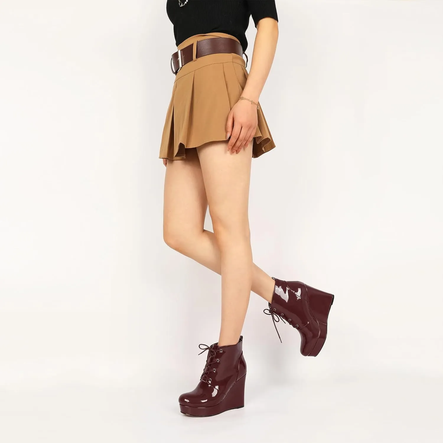 Wedge Ankle Boots Women's Platform Short Bootie Round Toe Lace up Wedge Heels Boots 4 Inch Warm Dress Boots for Party Evening Shoes