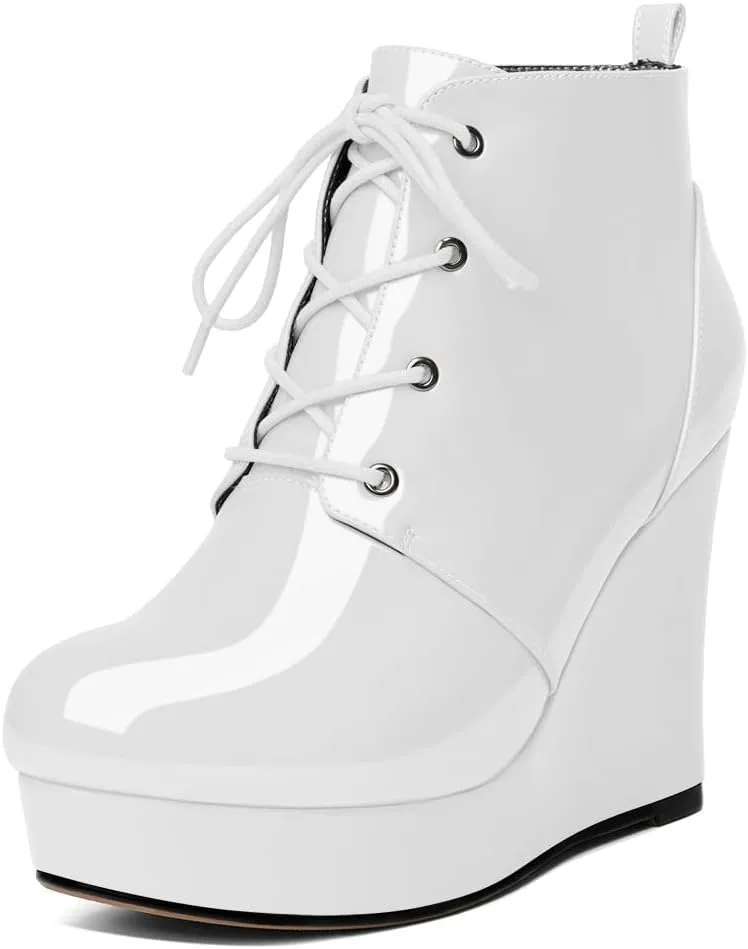 Wedge Ankle Boots Women's Platform Short Bootie Round Toe Lace up Wedge Heels Boots 4 Inch Warm Dress Boots for Party Evening Shoes