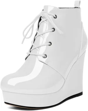 Wedge Ankle Boots Women's Platform Short Bootie Round Toe Lace up Wedge Heels Boots 4 Inch Warm Dress Boots for Party Evening Shoes