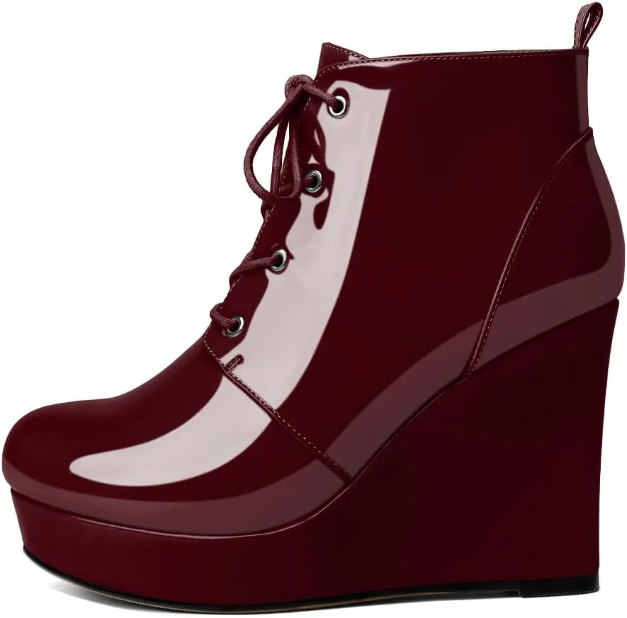 Wedge Ankle Boots Women's Platform Short Bootie Round Toe Lace up Wedge Heels Boots 4 Inch Warm Dress Boots for Party Evening Shoes