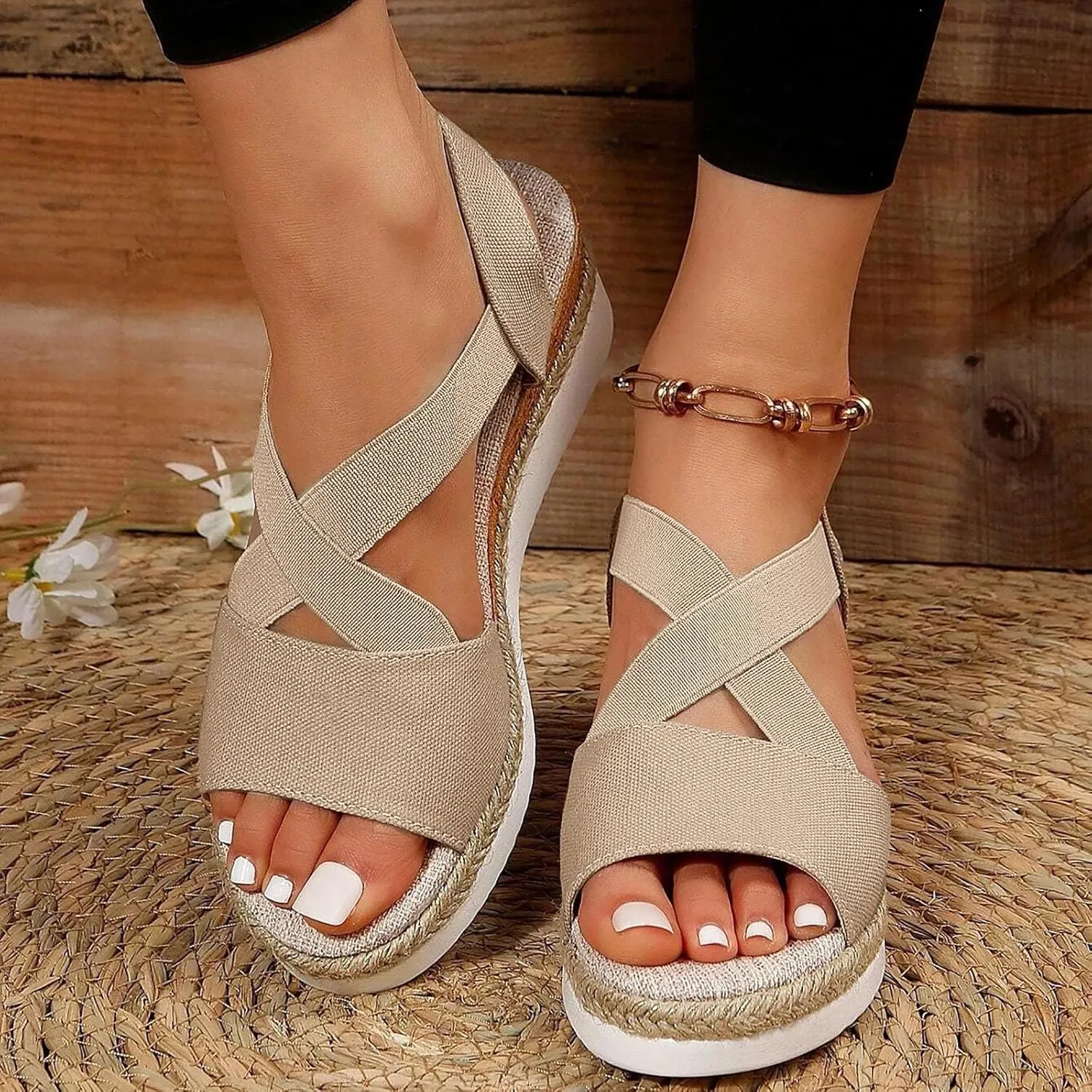 Wedge Sandals for Women Dressy Summer Comfortable Walking Shoes Espadrilles Wedges Sandals Casual Outdoor Beach Sandals