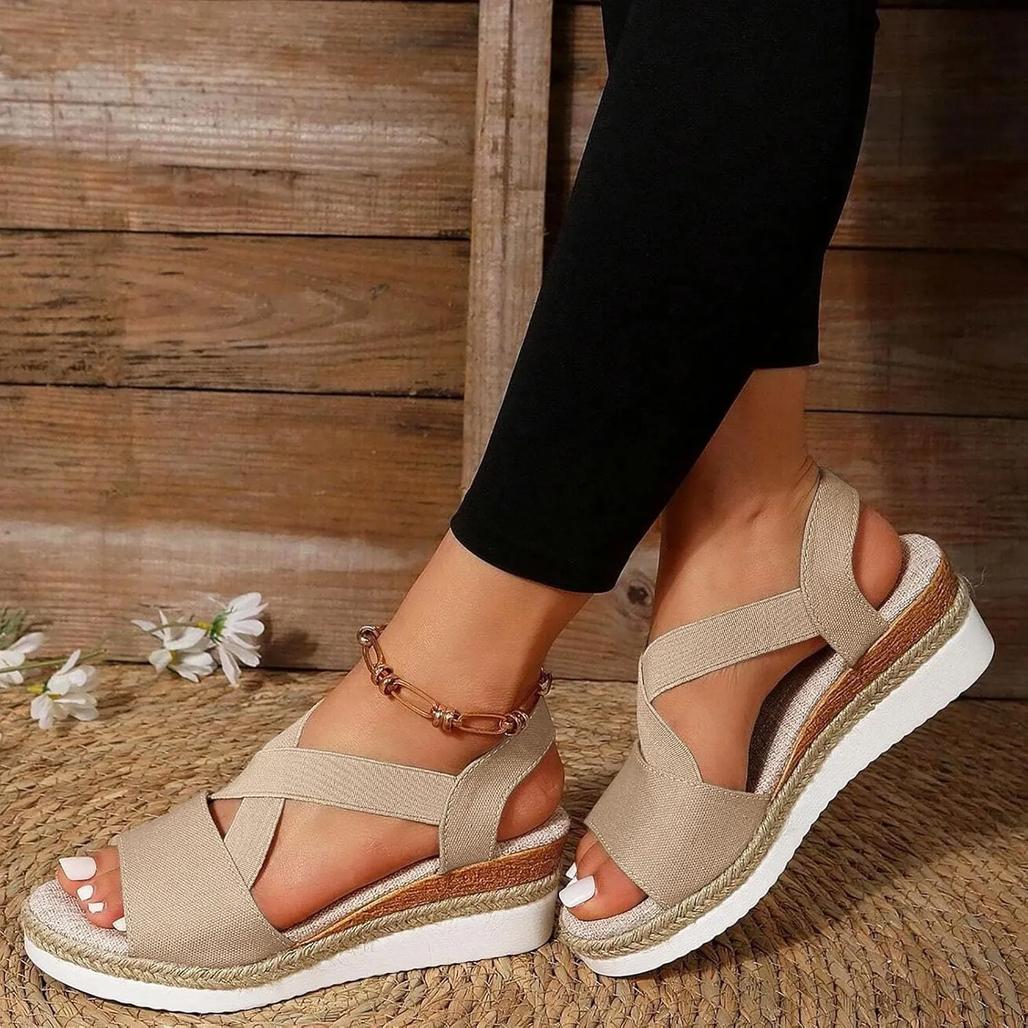 Wedge Sandals for Women Dressy Summer Comfortable Walking Shoes Espadrilles Wedges Sandals Casual Outdoor Beach Sandals