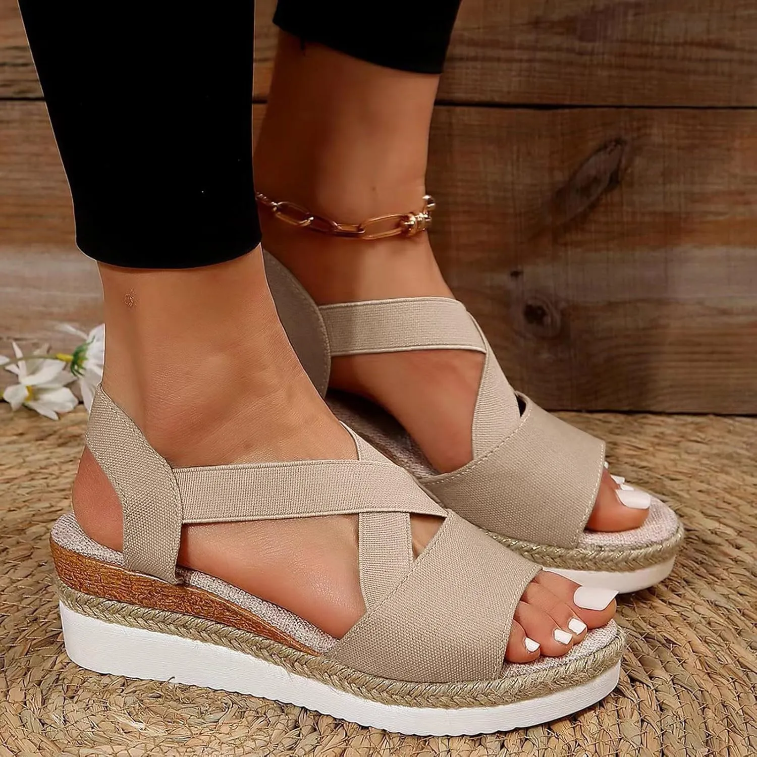 Wedge Sandals for Women Dressy Summer Comfortable Walking Shoes Espadrilles Wedges Sandals Casual Outdoor Beach Sandals