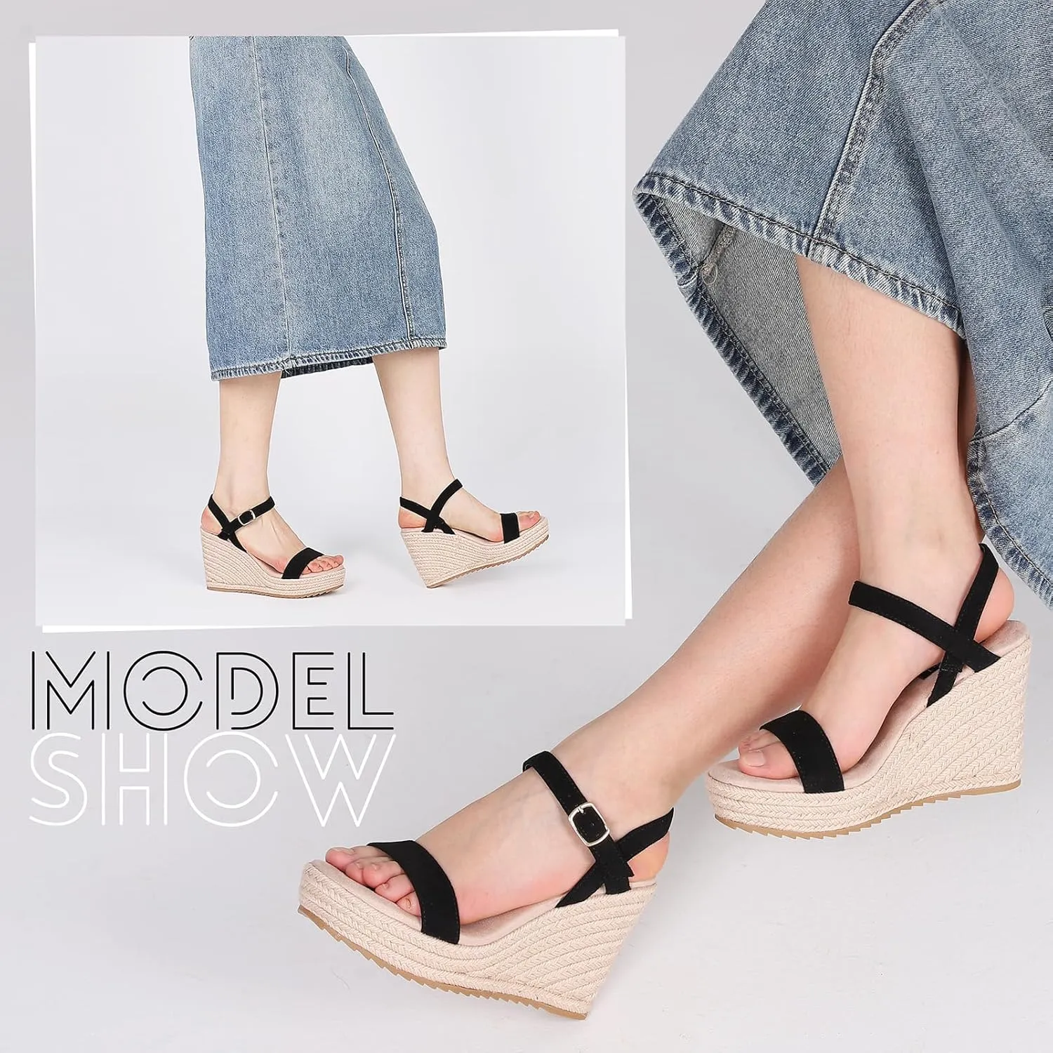 Wedge Sandals for Women-Espadrilles Platform Sandals Ankle Strap Wedges for Women Comfortable Walking Chunky Heel Sandals for Women Dreassy Summer Wedding Cute Shoes