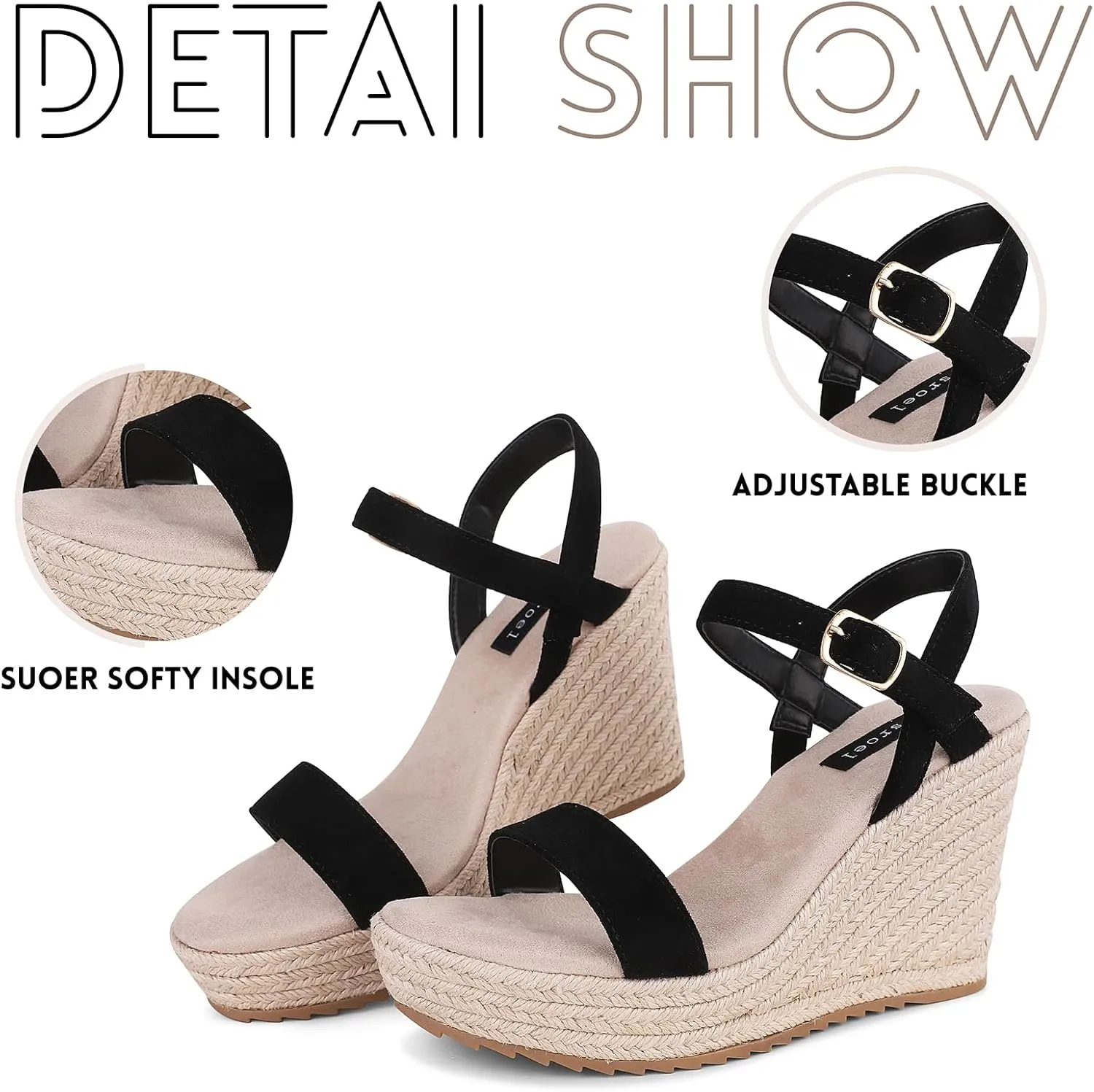 Wedge Sandals for Women-Espadrilles Platform Sandals Ankle Strap Wedges for Women Comfortable Walking Chunky Heel Sandals for Women Dreassy Summer Wedding Cute Shoes