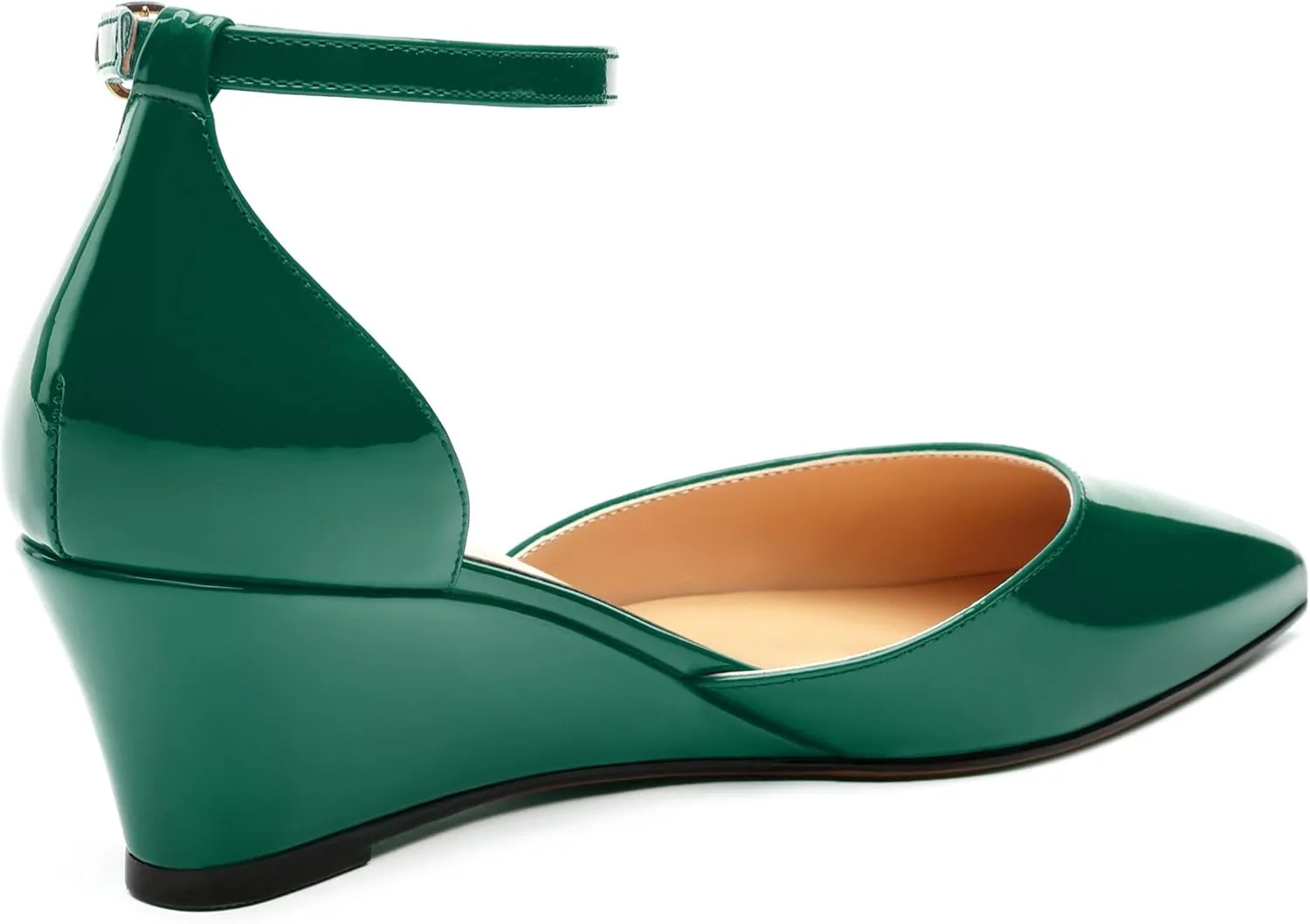 Wedges for Women, Closed Pointed Toe Patent Buckled Ankle Strap Wedge Low Heel Pumps Classic Office Dress Shoes 2 Inches