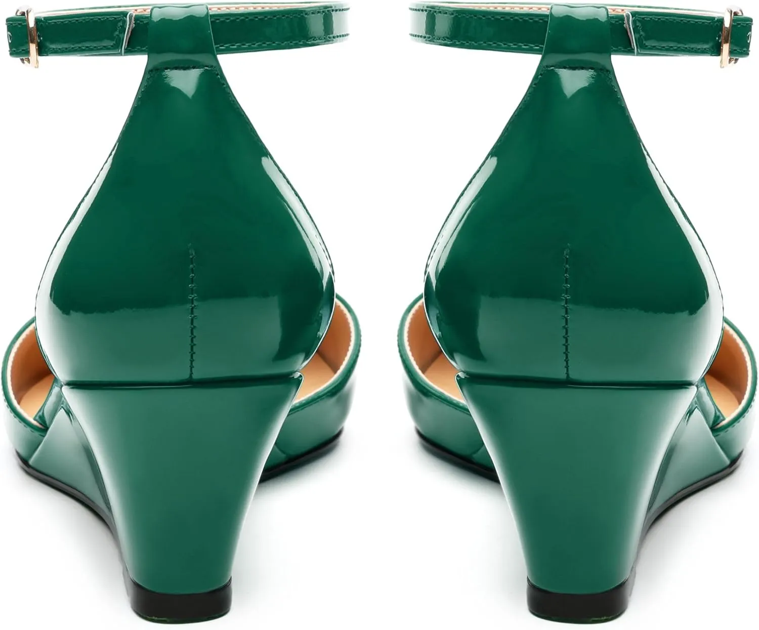 Wedges for Women, Closed Pointed Toe Patent Buckled Ankle Strap Wedge Low Heel Pumps Classic Office Dress Shoes 2 Inches