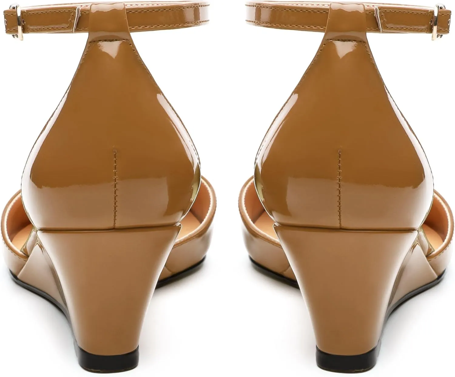 Wedges for Women, Closed Pointed Toe Patent Buckled Ankle Strap Wedge Low Heel Pumps Classic Office Dress Shoes 2 Inches