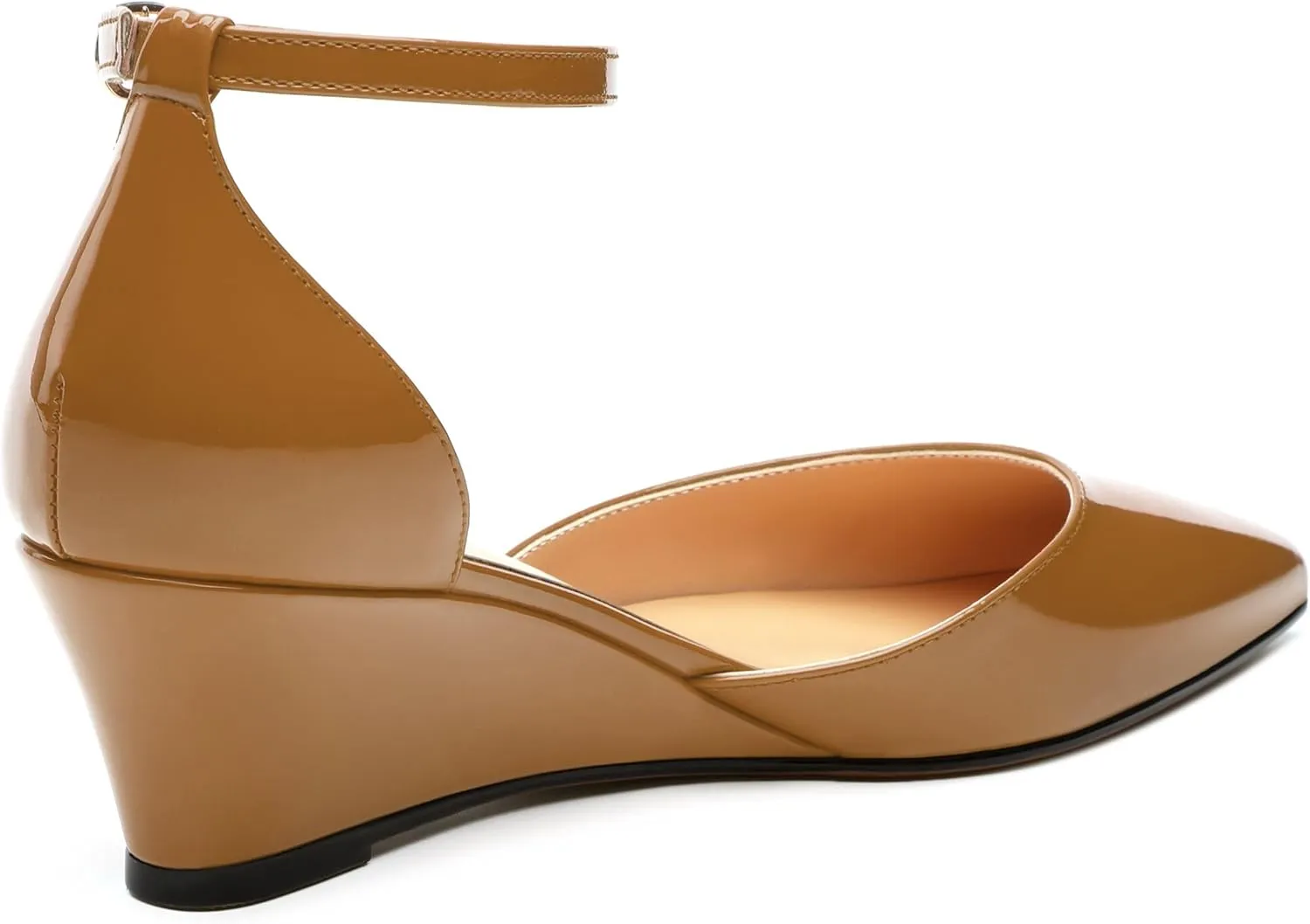 Wedges for Women, Closed Pointed Toe Patent Buckled Ankle Strap Wedge Low Heel Pumps Classic Office Dress Shoes 2 Inches