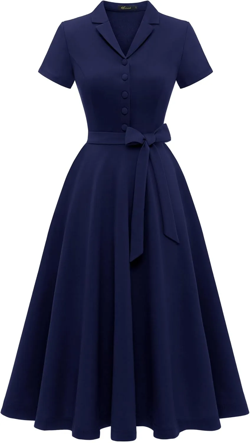 Wedtrend Women's Vintage Tea Dress, Short Sleeve Cocktail Party Dress Work Church Casual Dress