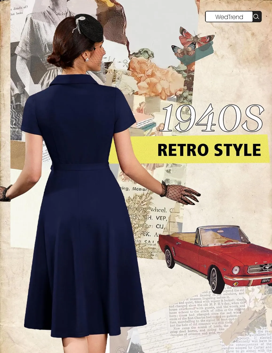 Wedtrend Women's Vintage Tea Dress, Short Sleeve Cocktail Party Dress Work Church Casual Dress