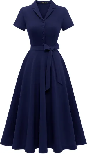Wedtrend Women's Vintage Tea Dress, Short Sleeve Cocktail Party Dress Work Church Casual Dress