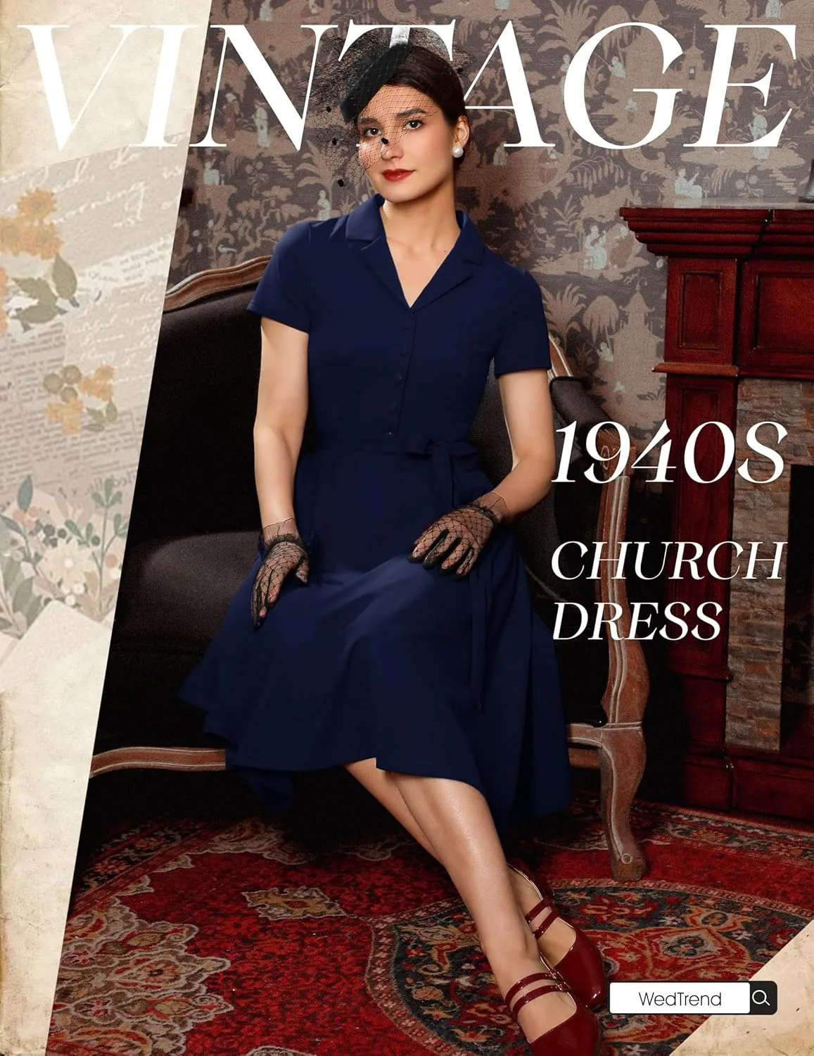 Wedtrend Women's Vintage Tea Dress, Short Sleeve Cocktail Party Dress Work Church Casual Dress