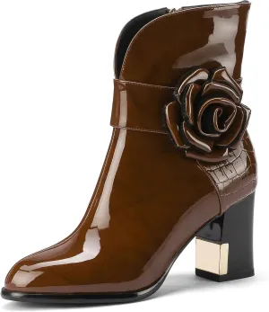 Western Gladiator Boots For Women Winter Ankle Extra Wide Calf Booties Botas Para Mujer Chelsea Leather Chunky Block Dress Combat Warm Lined Cowboy Cowgirl Ladies High Heels