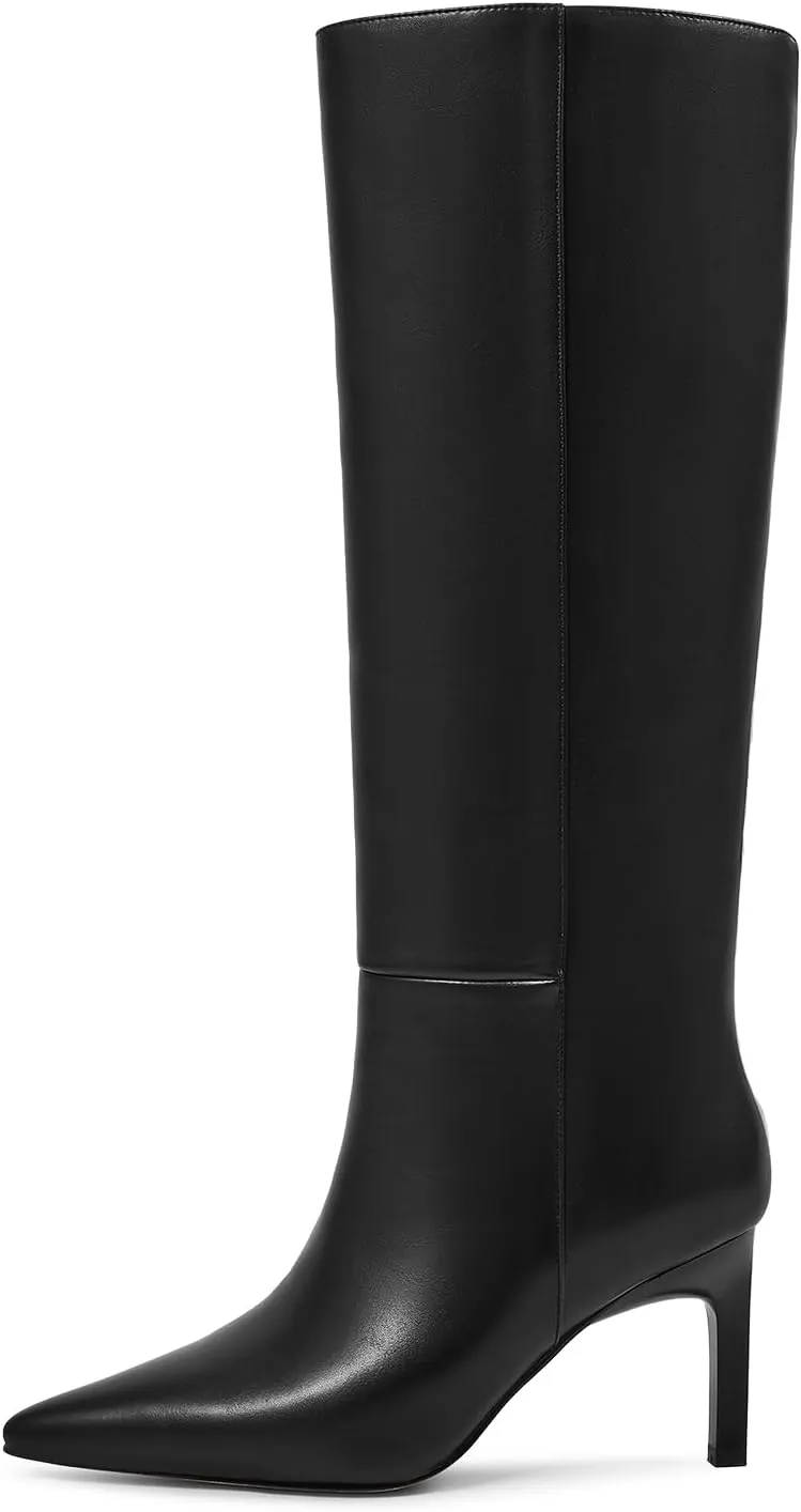 wetkiss Knee High Boots Women Chunky Heel Faux Crocodile Boots Pointed Toe Tall Pull-On Fall Long Boot