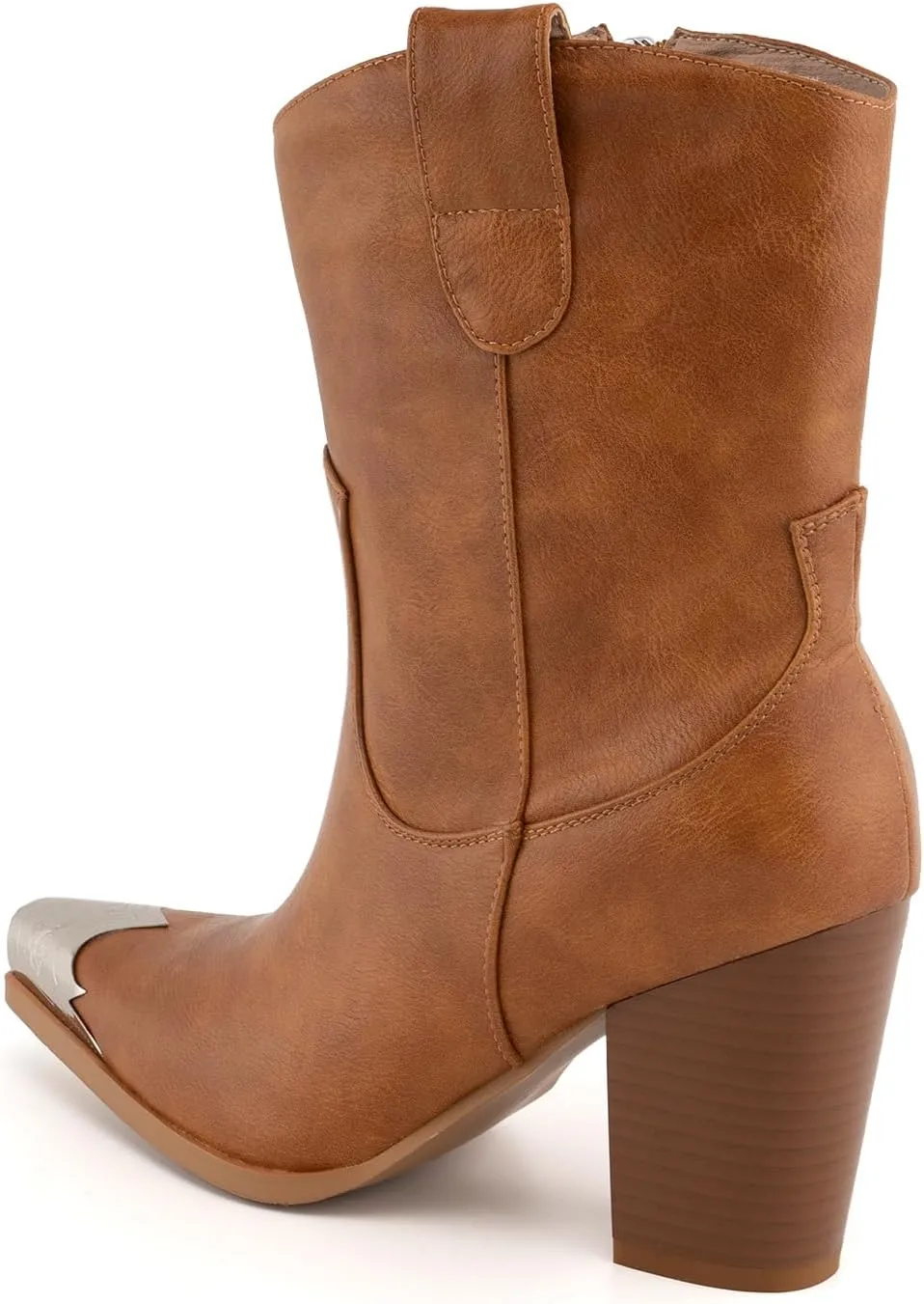 WIRALOMI Women's Western Boots, Ankle Boots with Comfortable Chunky Heel, Cowgirl Boots with Engraved Metal Square Toe, Cowgirl Boots for Women