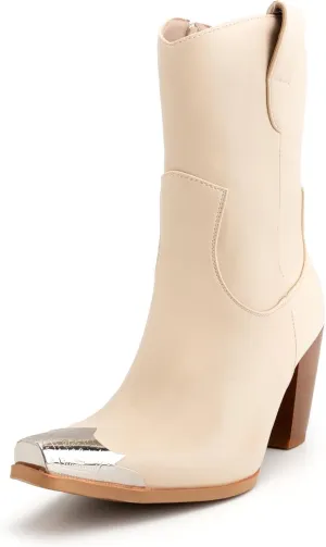 WIRALOMI Women's Western Boots, Ankle Boots with Comfortable Chunky Heel, Cowgirl Boots with Engraved Metal Square Toe, Cowgirl Boots for Women
