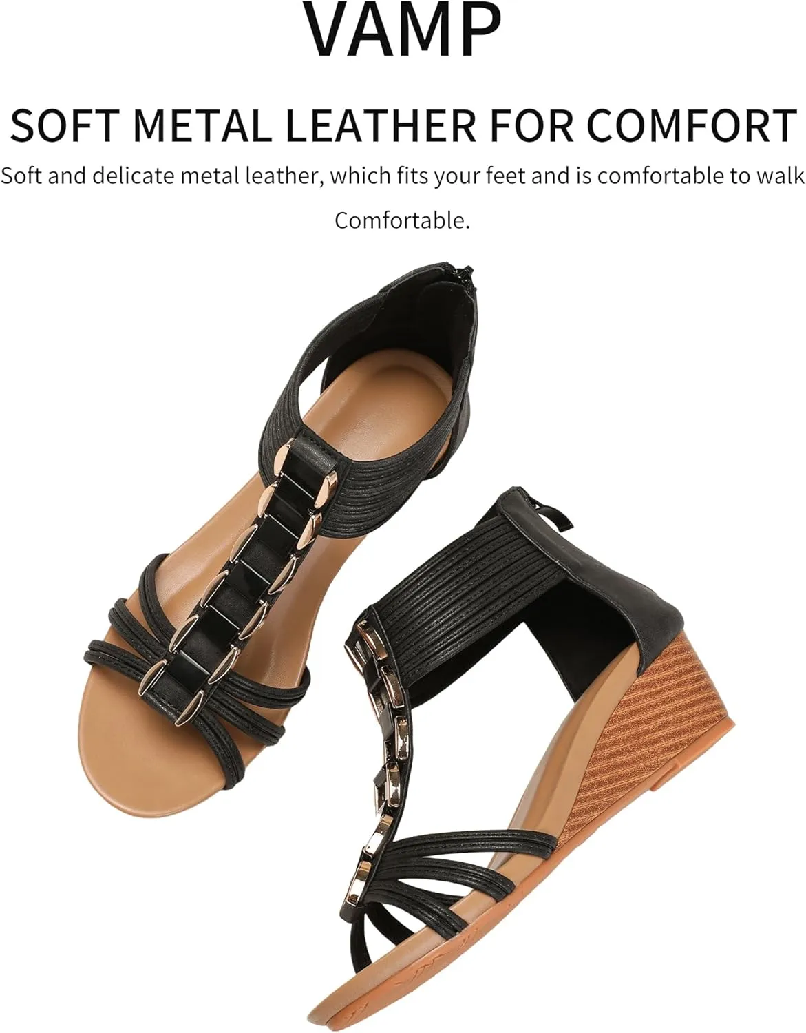 WOJWSKI Wedges for Women Sandals Bohemia Open Toe Roman Low Heel Zipper Back Platform Summer Dress Women‘s Beach Sandals