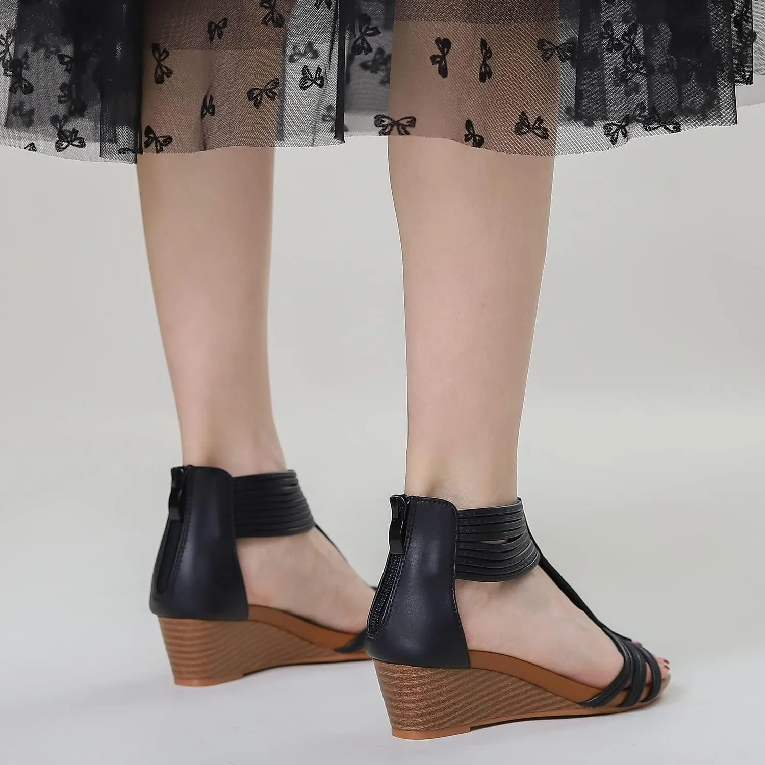WOJWSKI Wedges for Women Sandals Bohemia Open Toe Roman Low Heel Zipper Back Platform Summer Dress Women‘s Beach Sandals