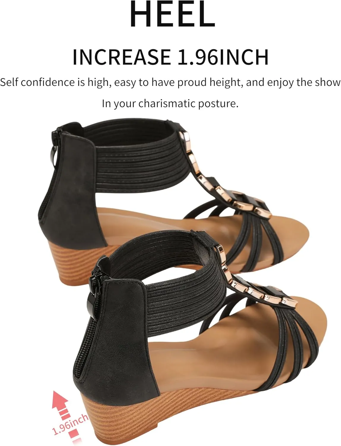 WOJWSKI Wedges for Women Sandals Bohemia Open Toe Roman Low Heel Zipper Back Platform Summer Dress Women‘s Beach Sandals