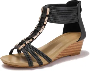 WOJWSKI Wedges for Women Sandals Bohemia Open Toe Roman Low Heel Zipper Back Platform Summer Dress Women‘s Beach Sandals