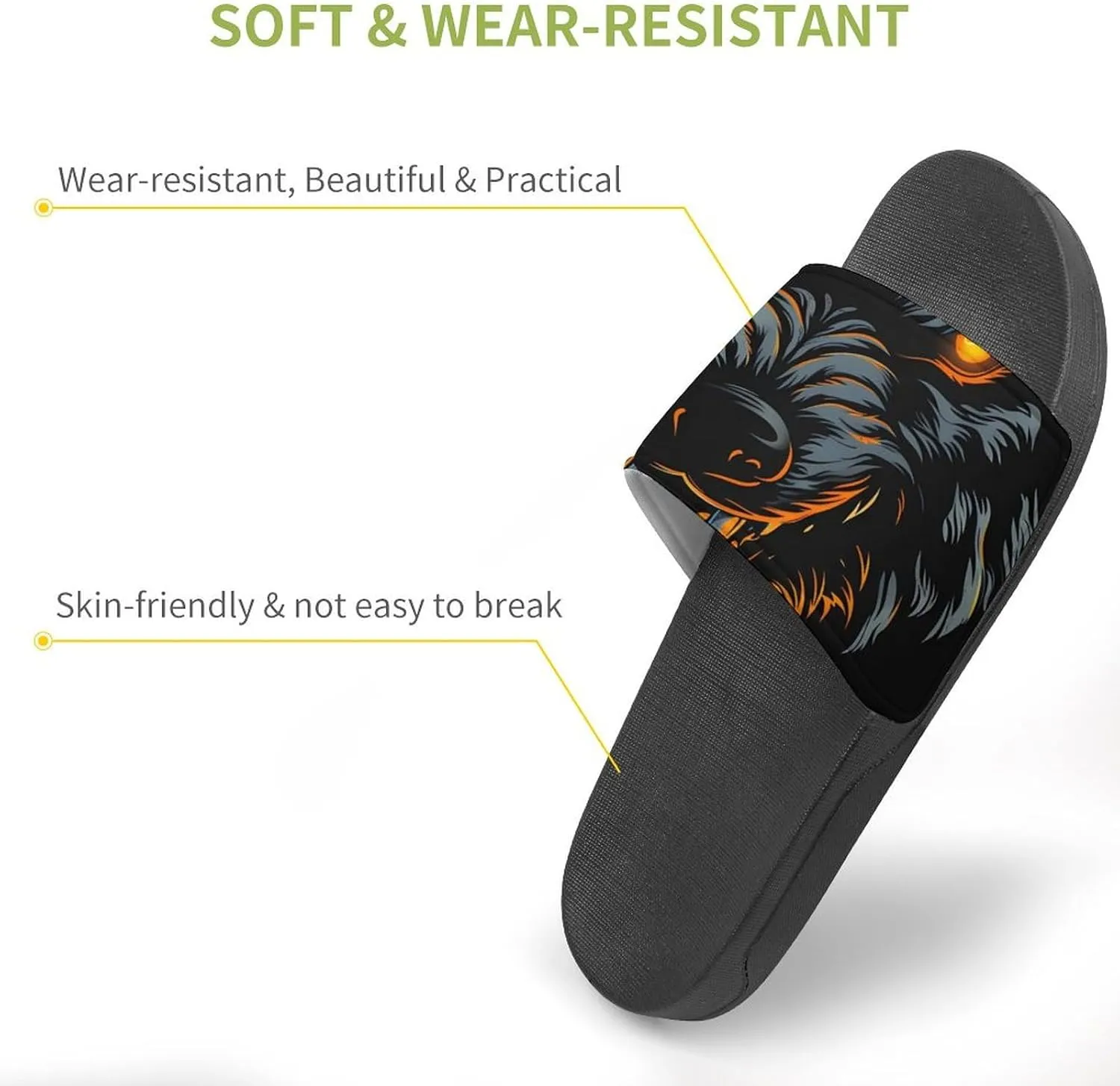 Wolf in The Dark PVC Home Slippers Beach Shower Sandals Summer Non-Slip Outdoor Shoes for Men Women