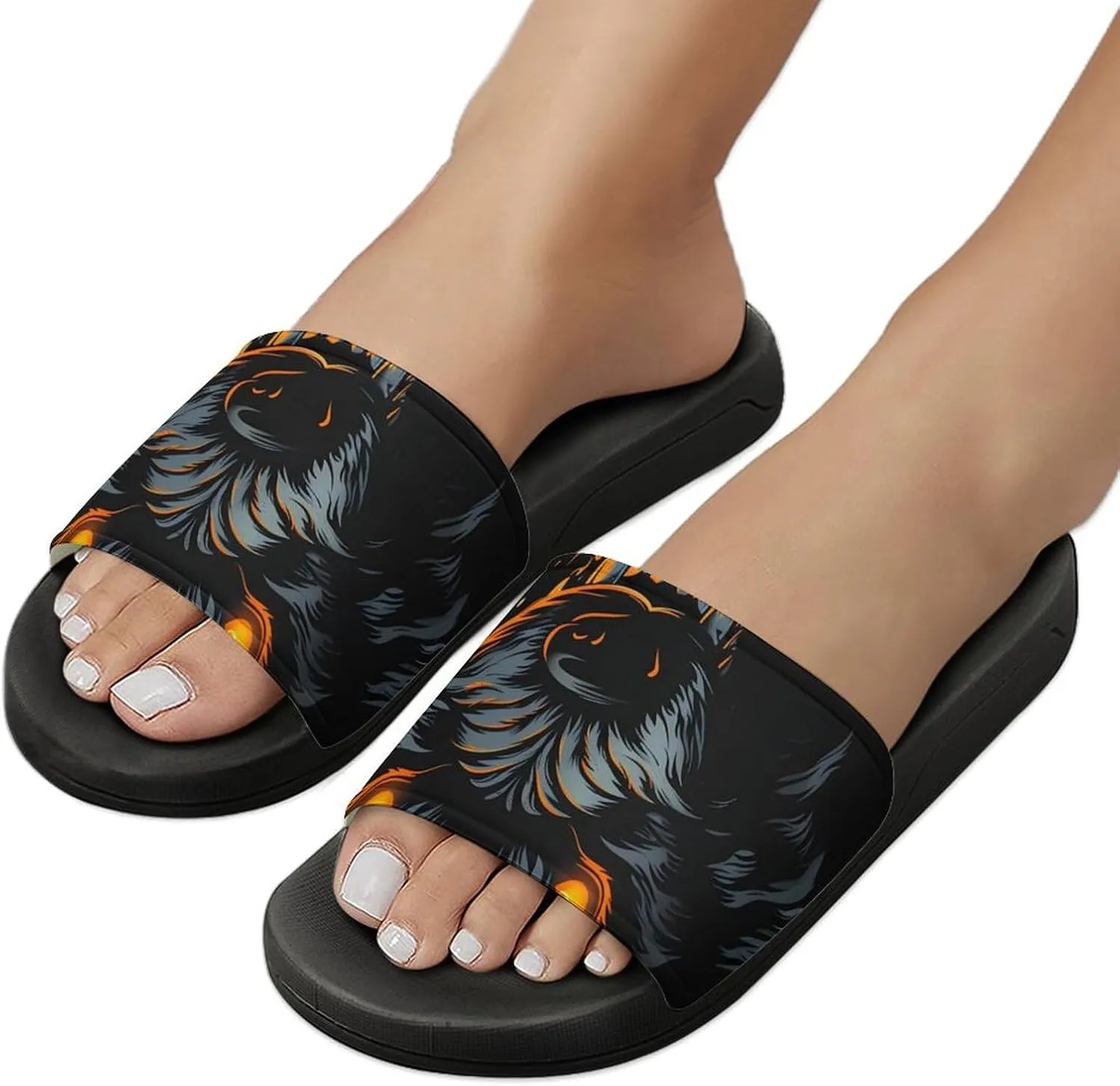 Wolf in The Dark PVC Home Slippers Beach Shower Sandals Summer Non-Slip Outdoor Shoes for Men Women