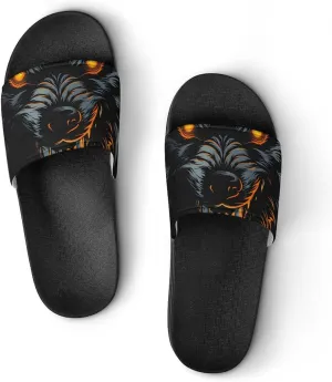 Wolf in The Dark PVC Home Slippers Beach Shower Sandals Summer Non-Slip Outdoor Shoes for Men Women