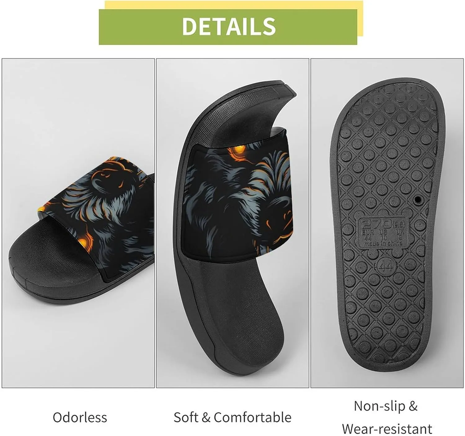 Wolf in The Dark PVC Home Slippers Beach Shower Sandals Summer Non-Slip Outdoor Shoes for Men Women