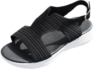 Women Air Cushion Sandals Low Wedge Elastic Ankle Strap Sandals Breathable Mesh Beach Walking Soprt Shoes Footwear