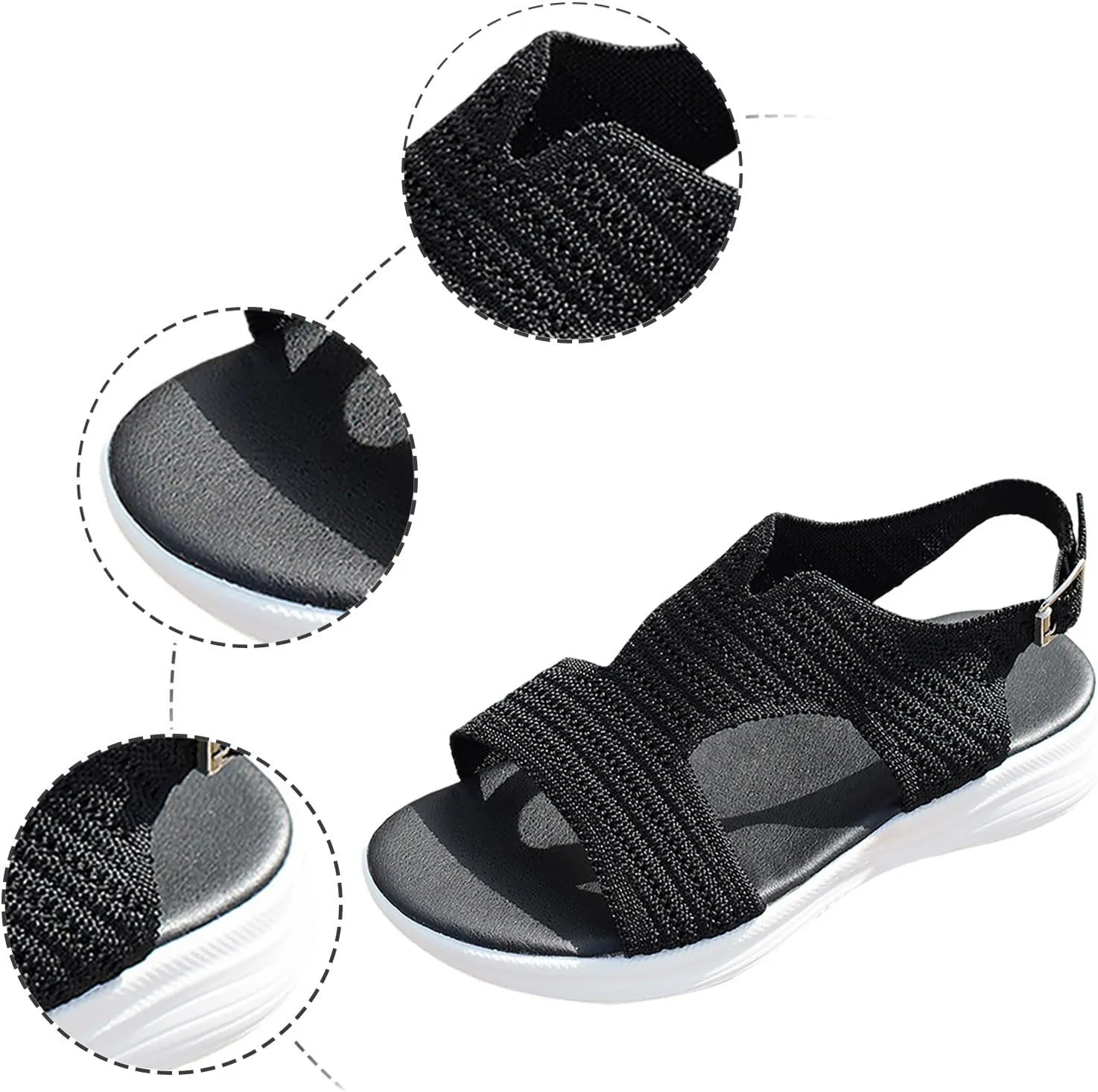 Women Air Cushion Sandals Low Wedge Elastic Ankle Strap Sandals Breathable Mesh Beach Walking Soprt Shoes Footwear