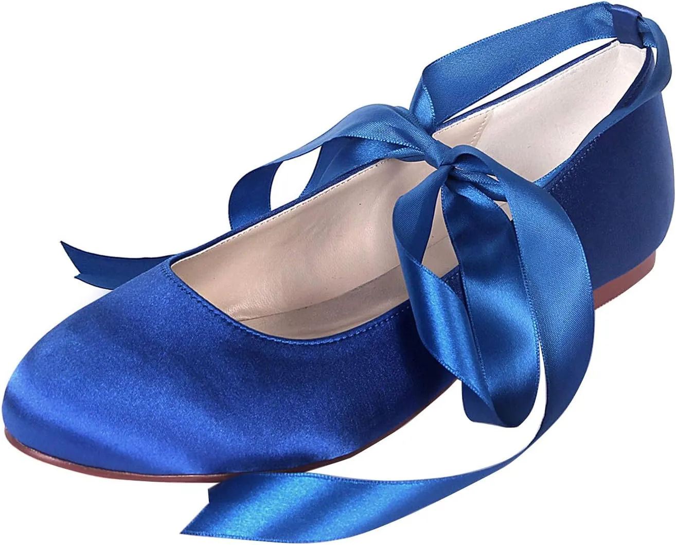 Women Flat Bridal Shoes Satin Ribbon Ballet Pumps Lace Up Closed Toe Wedding Prom Shoes
