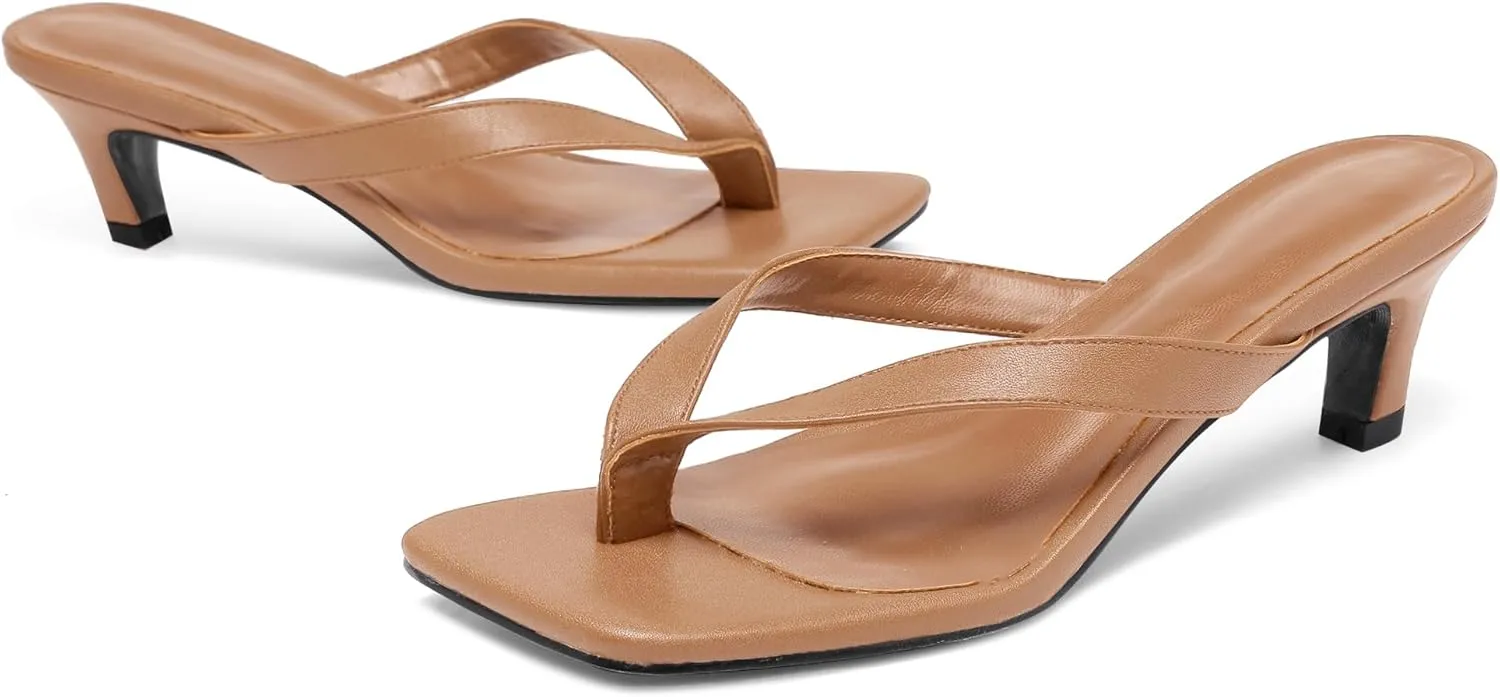 Women Kitten Heel Thong Sandals Square Open Toe Flip Flop Sandals Low Heel Fashion Party Dress Heeled Sandals