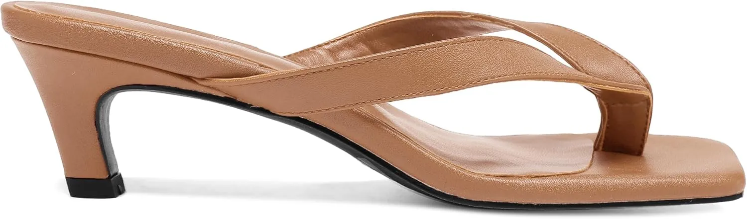 Women Kitten Heel Thong Sandals Square Open Toe Flip Flop Sandals Low Heel Fashion Party Dress Heeled Sandals