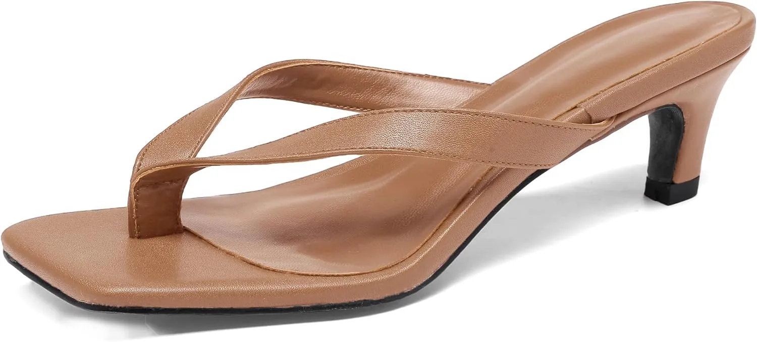 Women Kitten Heel Thong Sandals Square Open Toe Flip Flop Sandals Low Heel Fashion Party Dress Heeled Sandals