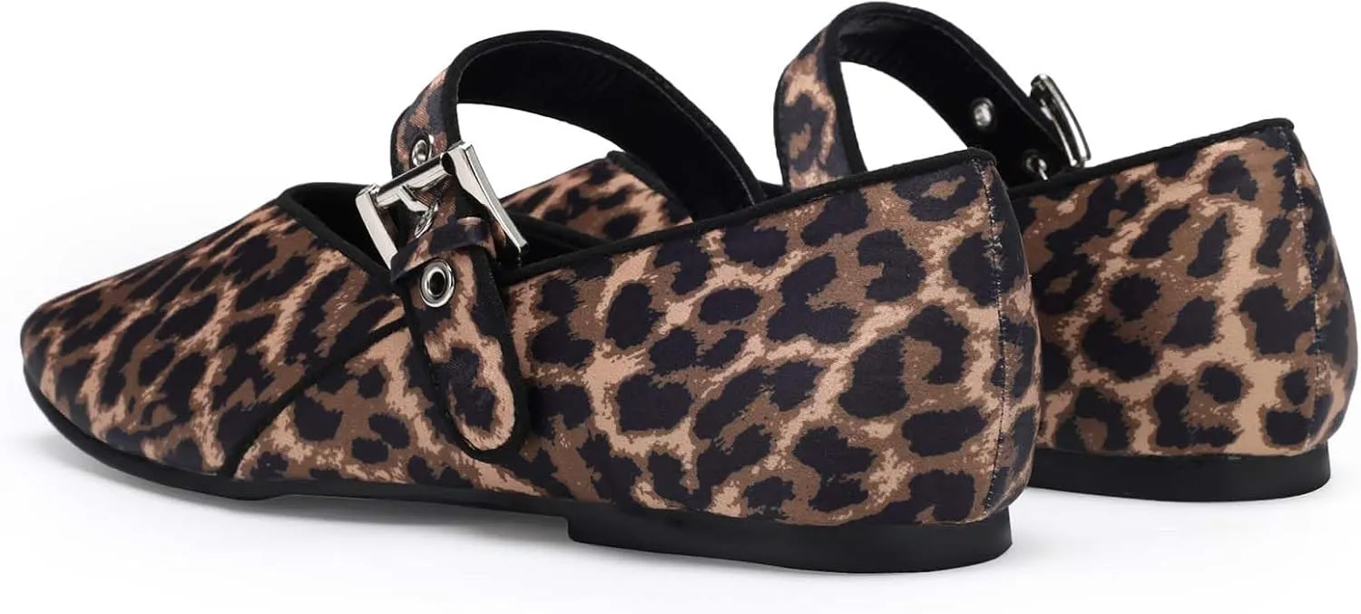 Women Leopard Ballet Flats Mary Jane Leopard Flats for Women Leopard Mary Jane Flats with Buckle Strap Comfortable Leopard Ballerina Flat Shoes