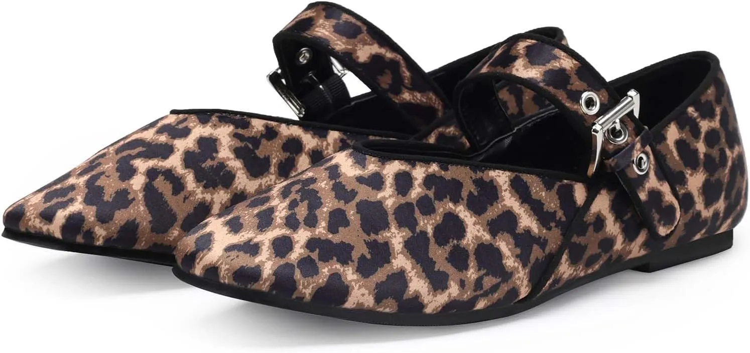 Women Leopard Ballet Flats Mary Jane Leopard Flats for Women Leopard Mary Jane Flats with Buckle Strap Comfortable Leopard Ballerina Flat Shoes