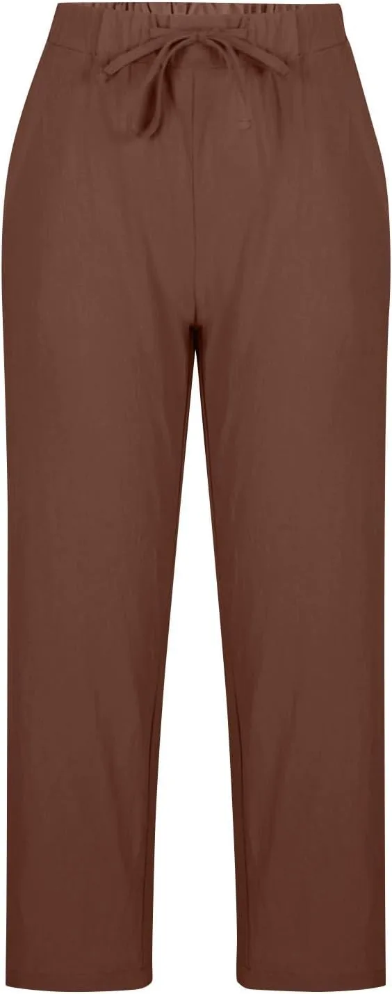 Women Linen Capri Pants-Cotton Linen Summer Pants with Drawstring Waist |Casual Beach Pant for Travel,Vacation Everyday Wear