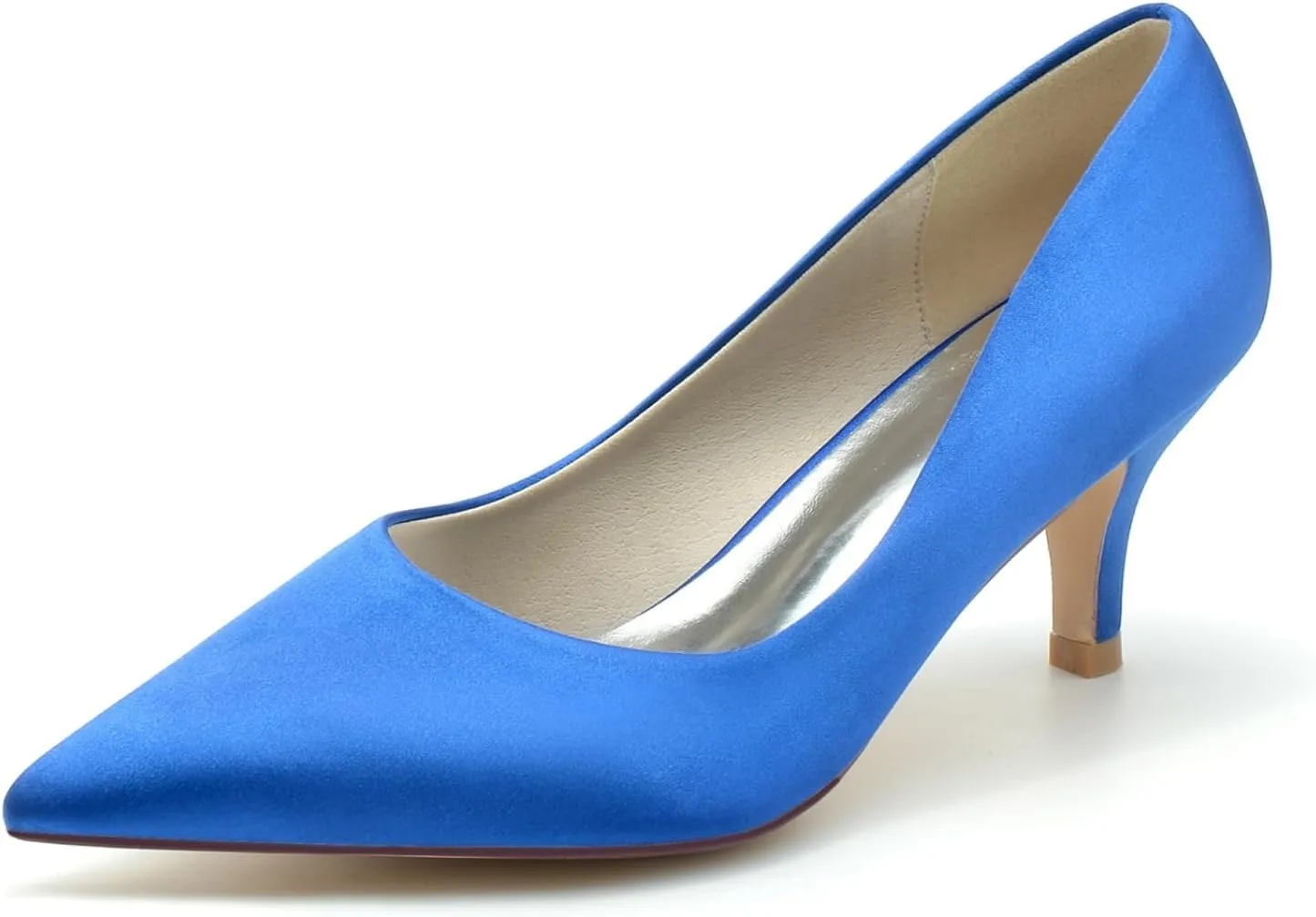 Women Low Heel Pumps Pointy Stiletto Heel Wedding Bridal Shoes Satin Prom Party Dress Pumps 6Cm