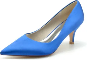 Women Low Heel Pumps Pointy Stiletto Heel Wedding Bridal Shoes Satin Prom Party Dress Pumps 6Cm