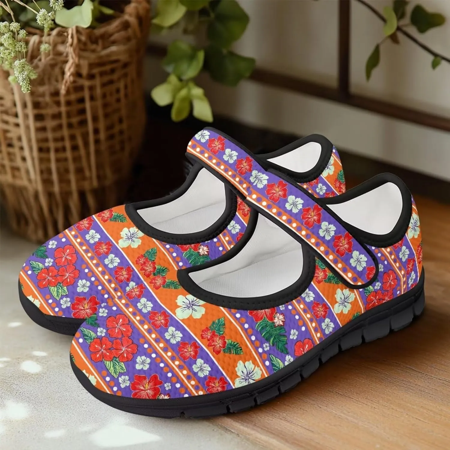 Women Mary Jane Sneaker Shoes Lightweight Casual Breathable Non Slip Flats with Magic Sticker